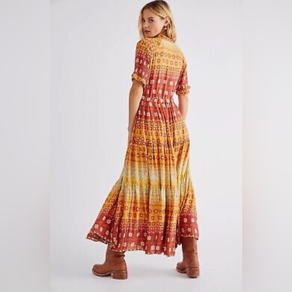 Free People Floral Tiered Maxi Dress in Rust and Mustard - Picture 2 of 4